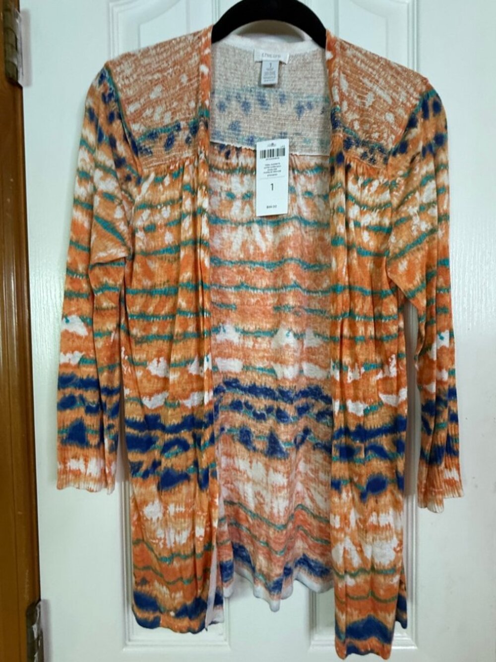 Chico's Tribal Elements Aztec Cardigan in Marquis Orange, sz Med - NWT!